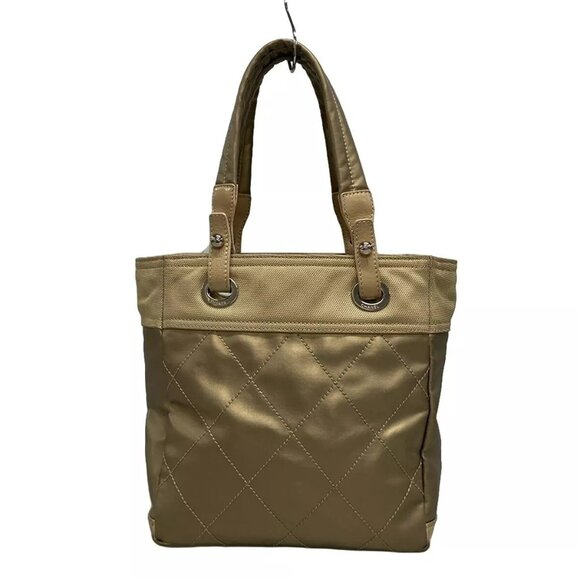 CHANEL Bags Auth Chanel Paris Biarritz Tote Pm Gold Beige Coated